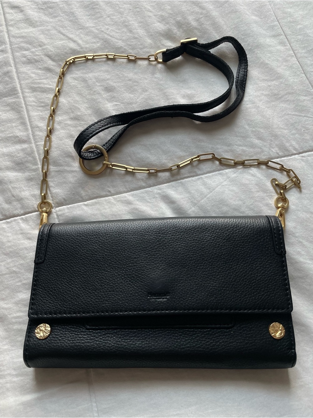 Hammitt Los Angeles AJ Black Leather Clutch Crossbody Bag BGH Gold Chain Chic